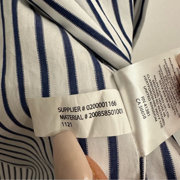 Lauren Ralph Lauren Black Label Blouse Navy & White Striped Button Down SZ Large - Picture 10 of 10